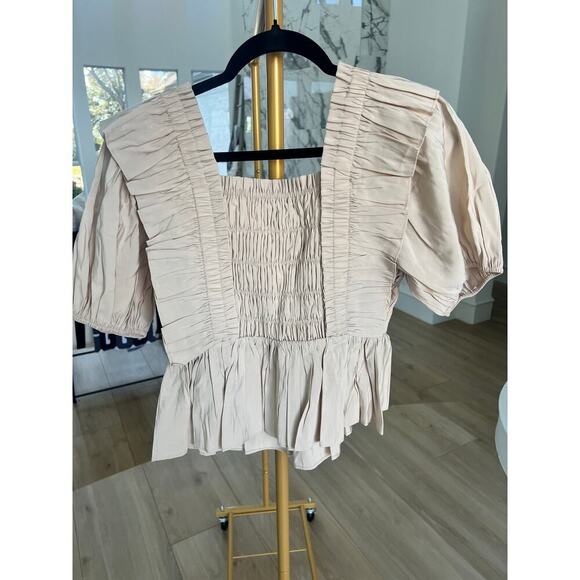 Endless Rose Smocked Puff Sleeve Peplum Crop Top - Picture 5 of 8